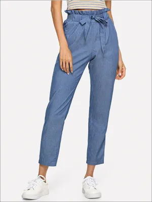 Women's Frilly Mid Waist Belted Trousers