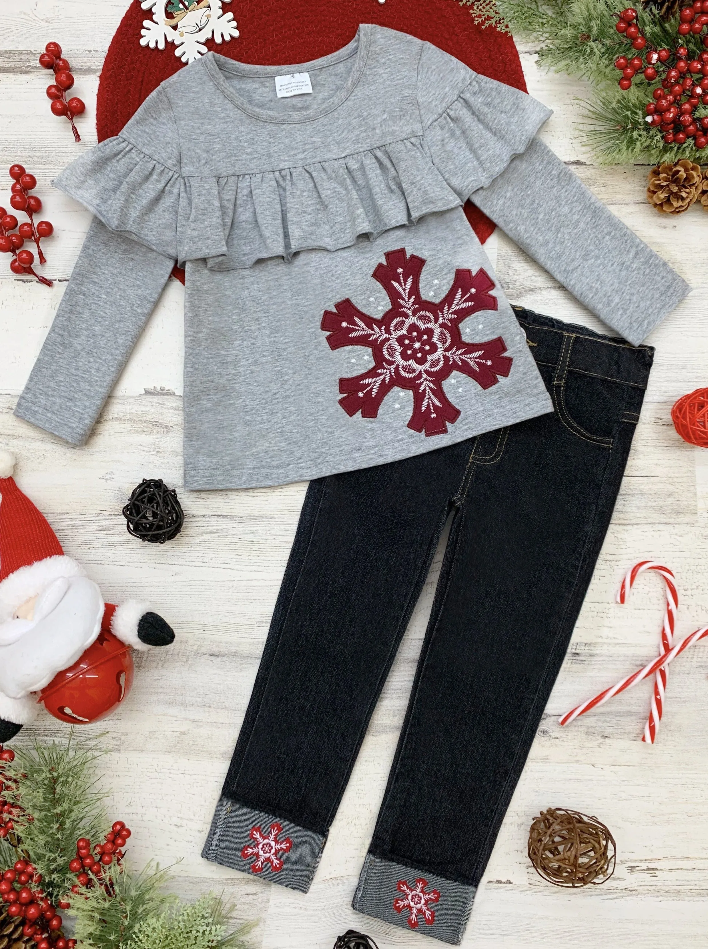 You Snow The Drill Snowflake Cuffed Jeans Set